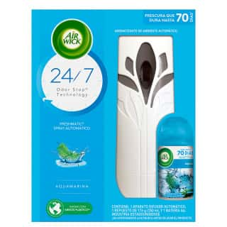 AIR WICK FRESHMATIC AROMARIZANTE DE AMBIENTE AUTOMATICO AQUAMARINA, APARATO DIFUSOR AUTOMATICO Y REPUESTO DE 250 mL