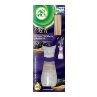 AIR WICK REED DIFFUSER AROMATIZANTE DE AMBIENTE MIDNIGHT BLACKBERRY & VANILLA SILK, 6 VARITAS DE RATAN Y 50 mL DE AROMATIZANTE